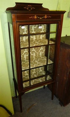 Lot 1296 - An inlaid Edwardian mahogany display cabinet painted with floral swags