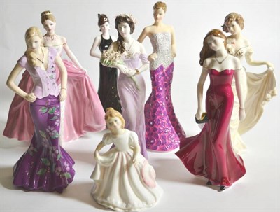 Lot 1 - A group of eight Royal Doulton, Coalport and Royal Worcester figures, including limited edition...