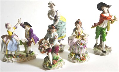 Lot 8 - A pair of Continental porcelain figures of flower sellers; a pair of Sitzendorf porcelain...