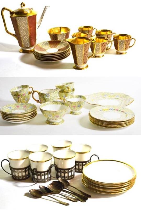 Lot 13 - A Hammersley tea service with floral and gilt decoration; a Shelley coffee service with silver...