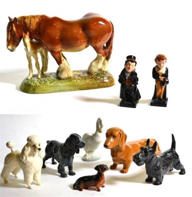 Lot 14 - A group of Beswick, Royal Doulton and Lladro models of animals including: The Chestnut Mare and two