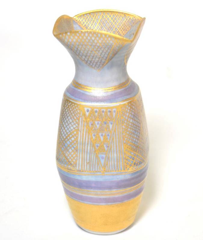 Lot 39 - A gilt decorated studio porcelain vase by Mary Rich, impressed mark, 15.5cm high