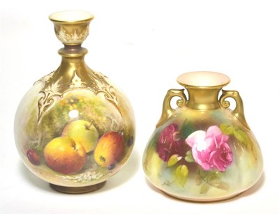 Lot 43 - A Royal Worcester fruit painted vase, signed Ricketts; together with another vase decorated...