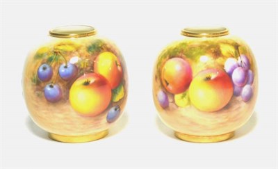 Lot 46 - Pair of Royal Worcester fruit painted vases, shape no. 2419, signed Roberts
