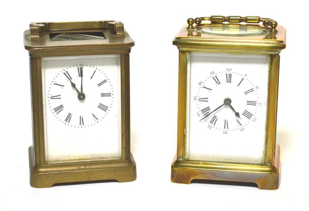 Lot 56 - Two brass carriage timepieces