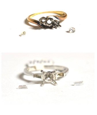 Lot 87 - Two ring mounts with stones unset, a cluster earring with stones missing and two loose stones (5)