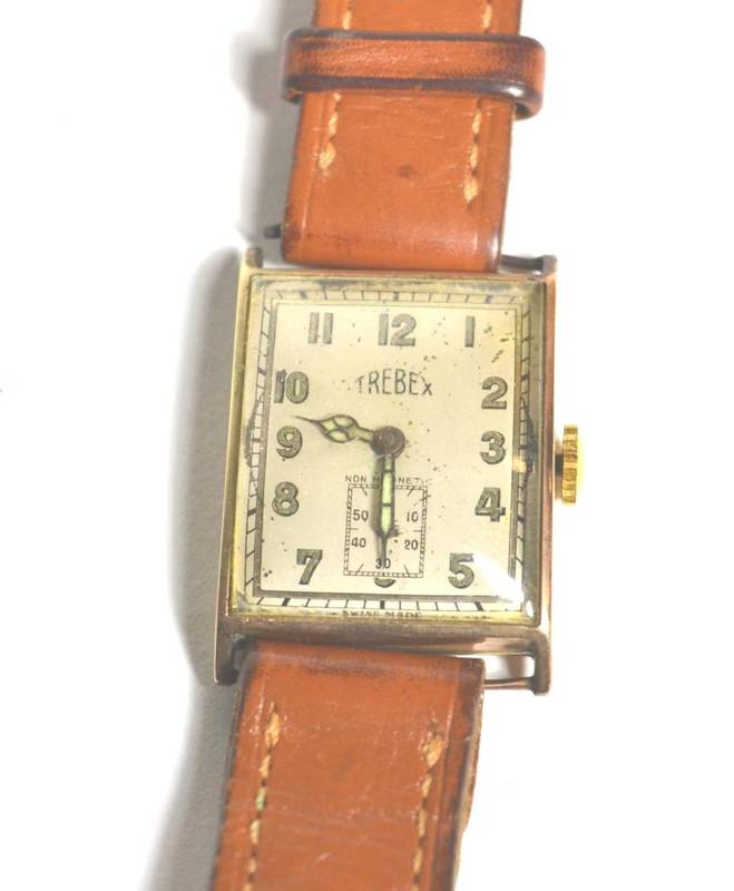 Lot 96 - A 9 carat gold Trebex wristwatch with rectangular dial