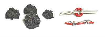 Lot 105 - A brooch, possibly by Jakob Bengel and another (a.f.), a foliate carved jet brooch, a group of near
