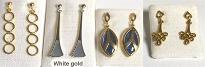Lot 114 - A pair of mother of pearl set drop earrings, three pairs of drop earrings and three pairs of...
