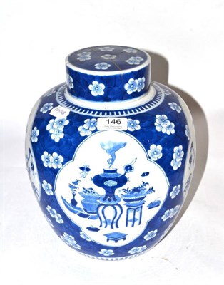 Lot 146 - A large Chinese blue and white porcelain ginger jar, of Kangxi style, 38.5cm high