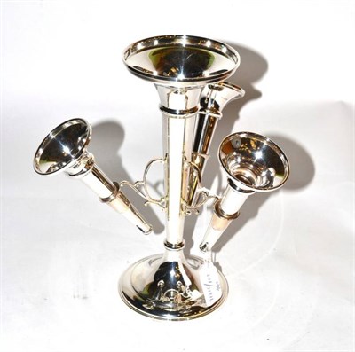 Lot 150 - A modern silver four vase epergne, Broadway & Co, Birmingham 1998, 24.5cm high, weighable...