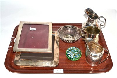 Lot 172 - A Georgian silver cream jug; with assorted other items including two photo frames and a...