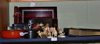 Lot 194 - Assorted Japanese lacquer wares including two albums, jewellery boxes and other items (qty)