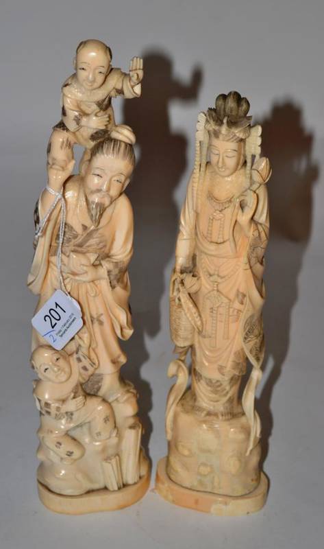 Lot 201 - Two late 19th/early 20th century Japanese carved ivory okimono