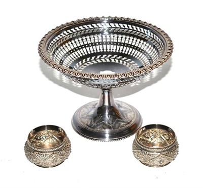 Lot 234 - A late Victorian silver pedestal dish, James Dixon & Sons, Sheffield; and a pair of Victorian...