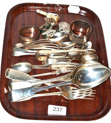 Lot 237 - Assorted Victorian silver fiddle pattern flatware; various part sets of silver teaspoons;...