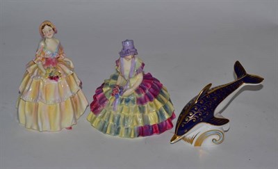 Lot 246 - A 1930's Royal Doulton 'Irene' HN1621 and 'Chloe' HN1470; together with a Royal Crown Derby dolphin