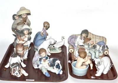 Lot 248 - A collection of nine Lladro figures including bears, puppy, boy and donkey etc (9)