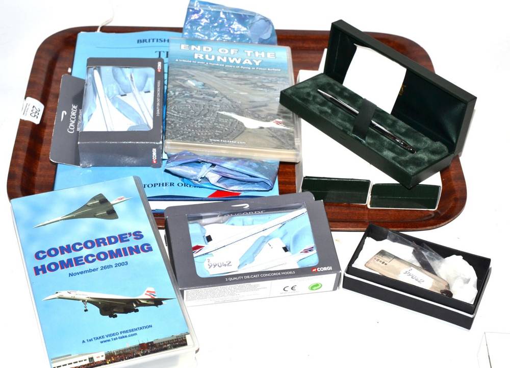 Lot 255 - Concorde interest: The Concorde Story, signed by Christopher Orlebar; boxed pens; bracelet and...