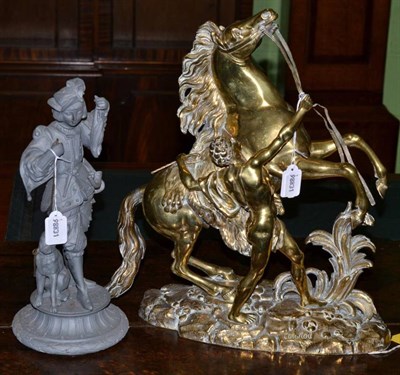 Lot 259 - After Coustou (19th century) A pair of brass Marly horse figures; together with a pair of...
