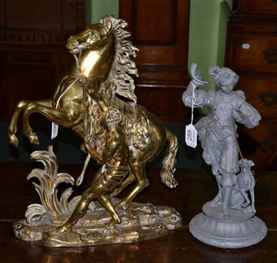 Lot 259 - After Coustou (19th century) A pair of brass Marly horse figures; together with a pair of...