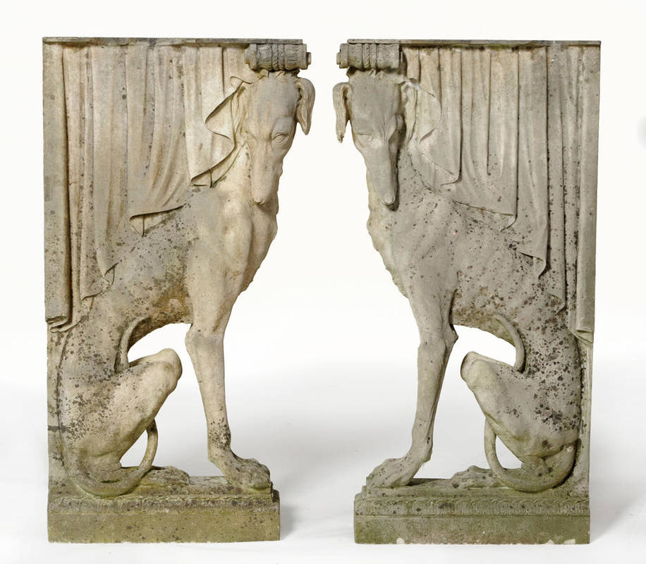 Lot 1328 - A Pair of Carved White Marble Greyhound Form Furniture Supports, late 18th/early 19th century, each