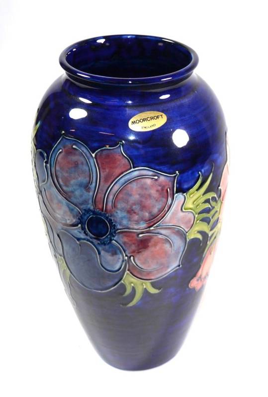 Lot 9 - A Moorcroft pottery Anemone pattern vase, limited edition 3/100, made in 1983 with painted and...