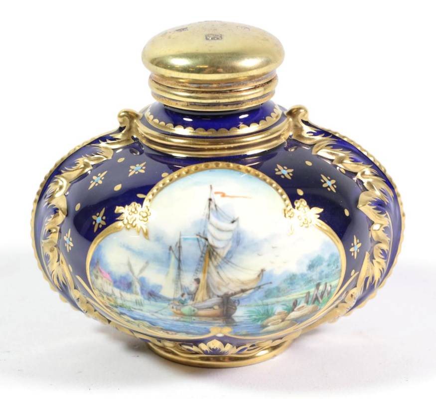 Lot 38 - A Stephen D Nowacki for Lynton Porcelain scent bottle, with silver top, 9cm