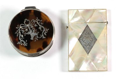 Lot 77 - A silver and tortoiseshell circular box; and a mother of pearl card case (2)