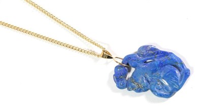 Lot 81 - A 9 carat gold mounted lapis lazuli pendant, on a 9 carat gold chain, pendant length 5cm, chain...