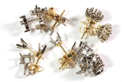Lot 97 - Six pairs of 18 carat gold vacant stud earring mounts, one platinum pair and an 18 carat white gold
