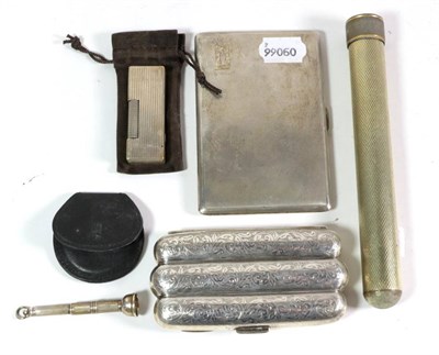 Lot 131 - A silver cigar case; a silver cigarette case; a Dunhill cigar gilt metal holder; a Dunhill...