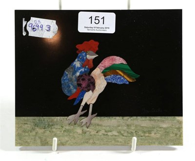 Lot 151 - A Pietra Dura panel, 20th century, worked with a cockerel, signed Fantechi, 14.5cm by 17.5cm