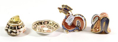 Lot 152 - A Royal Crown Derby Imari palette dragon paperweight, 11cm height; with another of snake form, 8 cm