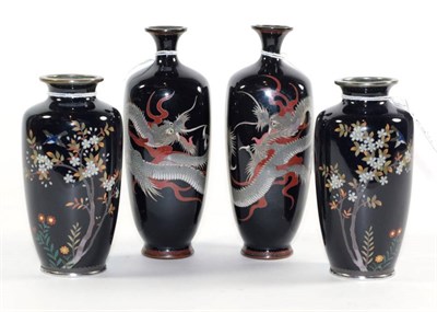 Lot 157 - Two pairs of cloisonne vases, decorated with flowers and dragons