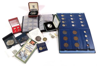 Lot 160 - A box of British coins including a Victoria old head maundy 'set' (mixed dates) in fitted case,...