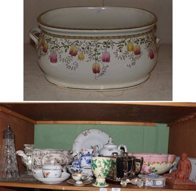 Lot 167 - A Victorian Mintons floral decorated foot bath, an Italian pink ground floral bowl, a...