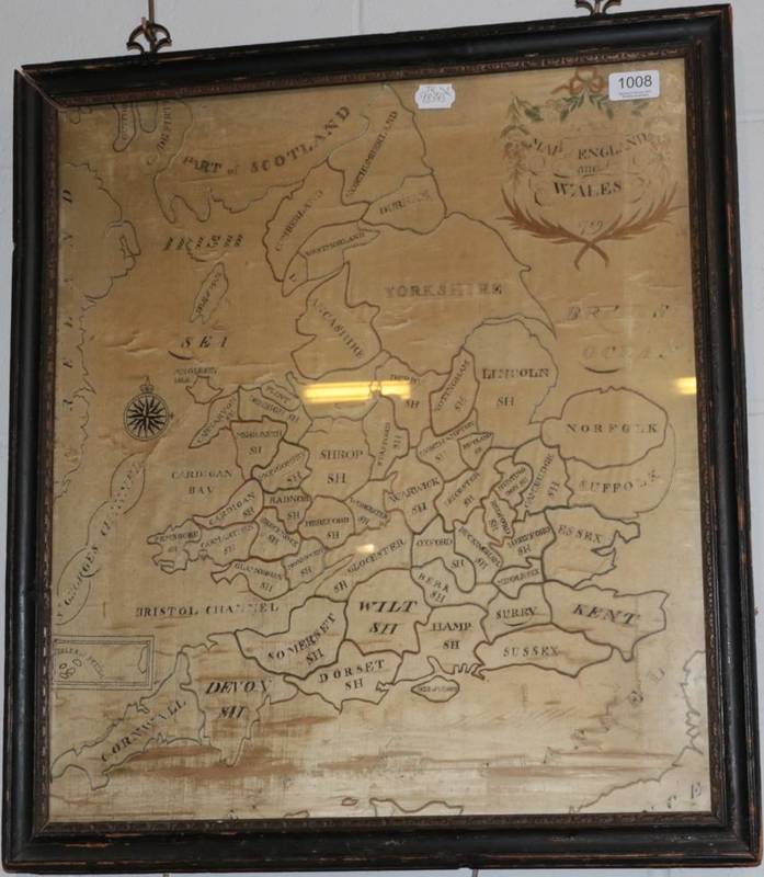 Lot 1008 - An 18th century map needlework of England and Wales, dated 1789, 56cm by 50cm, later framed and...