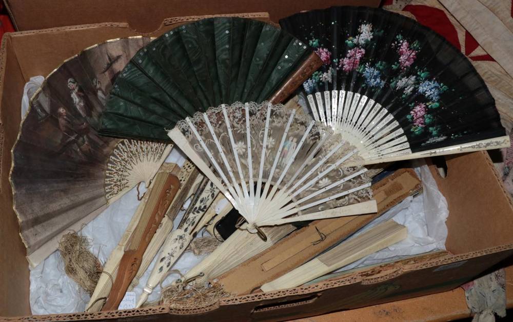 Lot 1011 - A large quantity of hand fans, dating from the mid-19th century to the early 20th century, some...