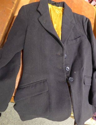 Lot 1025 - Swaine Adeney Brigg lady's navy hunting jacket, circa 1950/60s shoes, girls dress, Mappin and...