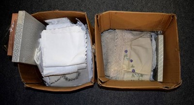 Lot 1031 - Assorted white linens and textiles including a Horrocks white sheet with original packaging on,...