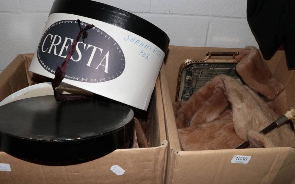 Lot 1036 - Assorted furs and accessories including a mink coat, grey striped possibly mink capelet, cream mink