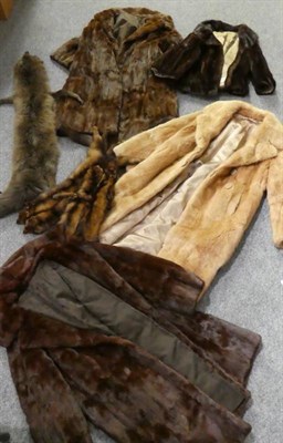 Lot 1036 - Assorted furs and accessories including a mink coat, grey striped possibly mink capelet, cream mink