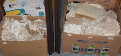 Lot 1039 - Assorted hand and machine made lace remnants and trims etc (two boxes)