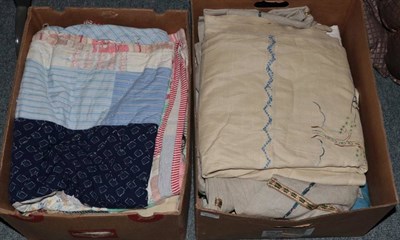 Lot 1046 - Assorted mainly 20th century embroidered textiles and bed covers, unfinished patchwork cover,...