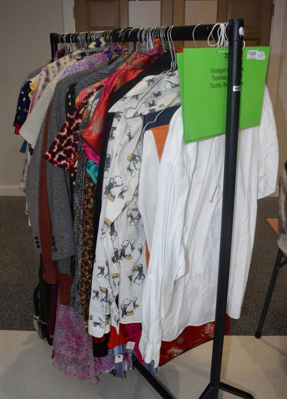 Lot 1061 - Assorted theatrical costume including gents shirts, Chinese dress etc (on rail)