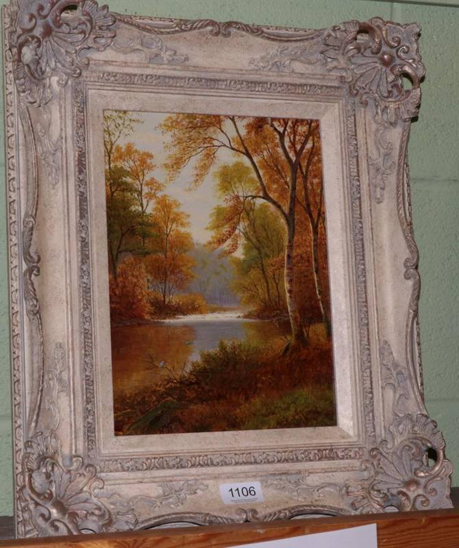 Lot 1106 - Attributed to William Mellor ''Kingfishers in an autumnal riverscape, oil on panel