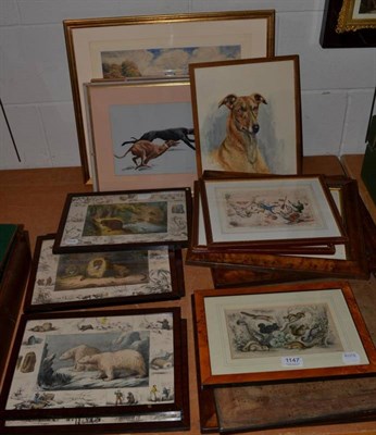 Lot 1147 - A watercolour of the Bedale Hunt, signed G A Short '43; two pastels depicting greyhounds;...