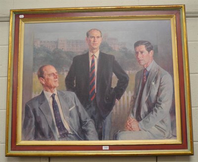 Lot 1163 - After June Mendoza, ''The Three Princes'', oliograph, 79.5cm by 100cm