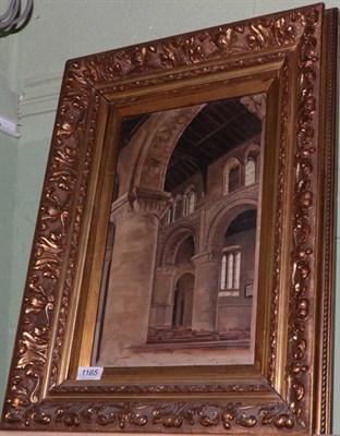 Lot 1165 - British School (20th century) Church interior, oil on canvas, 39cm by 24cm